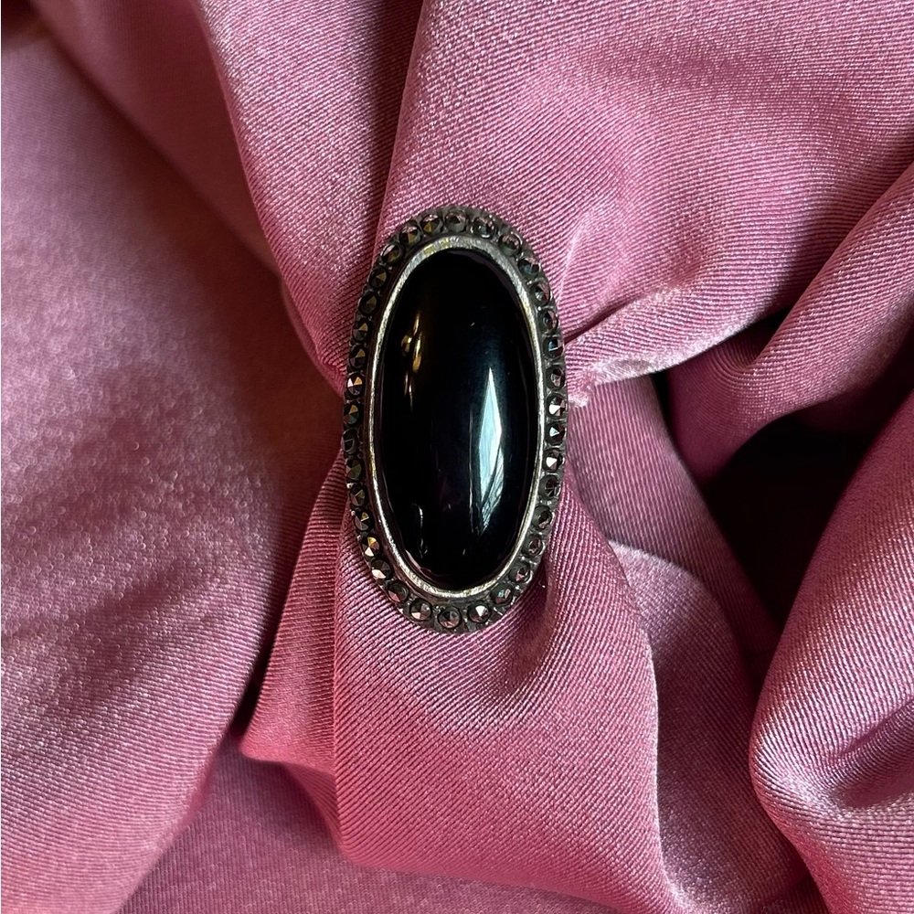 Sterling Silver black onyx Marcasite ring